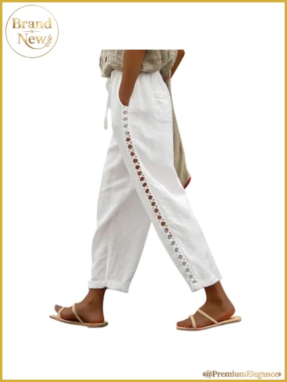 Women's Linen Capri Pants Petite Drawstring